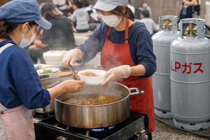 災害時にLPガス・プロパンガスが活用されるイメージ